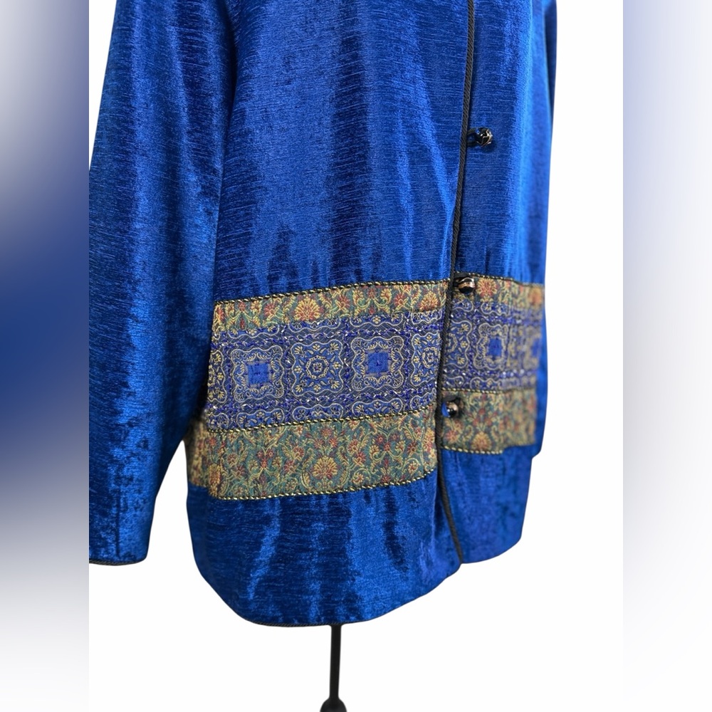 Vintage Stephanie Thomas Sport Cobalt Blue Velvet Beaded Jacket Size 16 - Picture 4 of 12